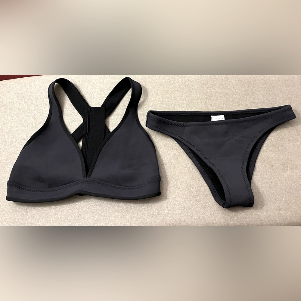 Roxy Black Neoprene “Binded Tiki Tri” Cross Over Triangle Top and Bikini Bottom